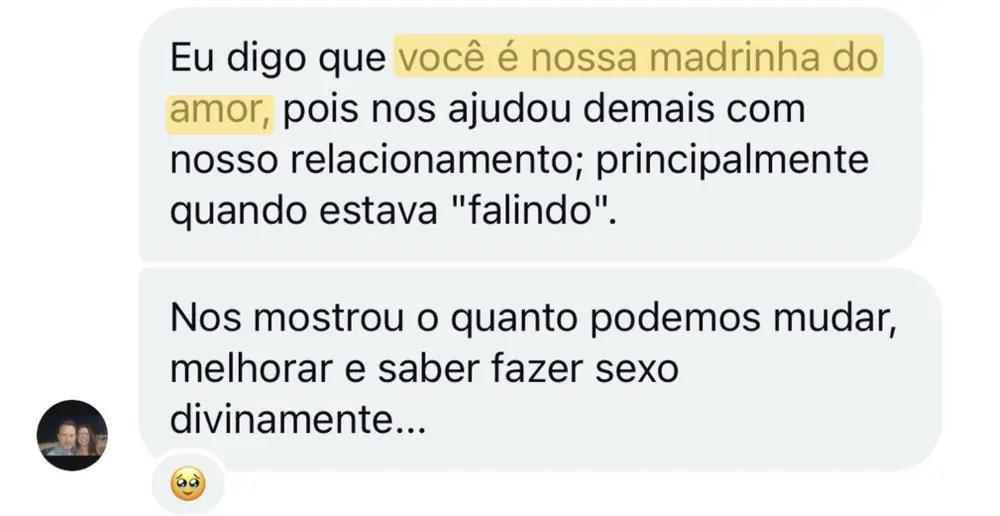 Depoimento de casal que chama Claudia de madrinha do amor