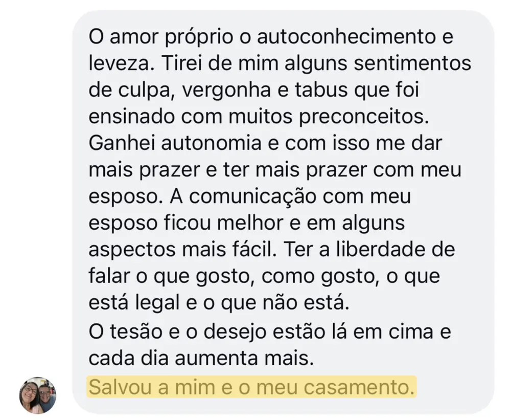 Depoimento de aluna sobre amor próprio, autoconhecimento e desejo