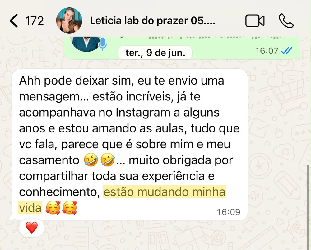 Depoimento de aluna no WhatsApp